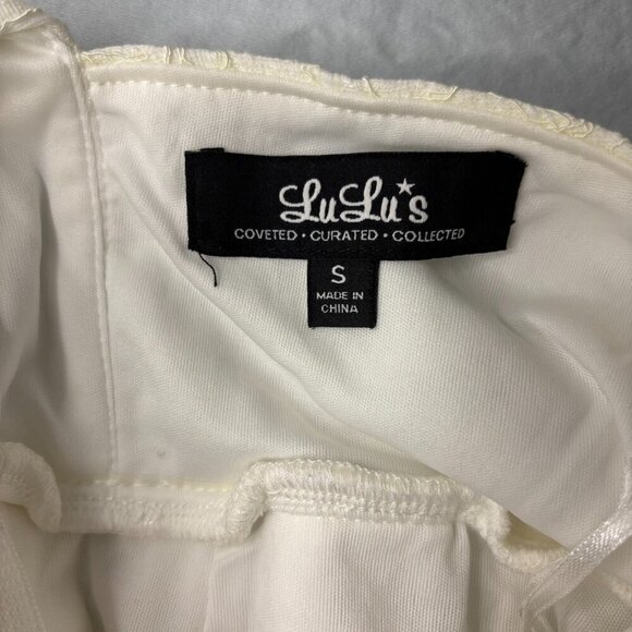 LULUS Sz Small NEW Sleeveless Racerback Pleated Lace Dress Off White Bridal - Picture 2 of 6